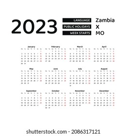 Calendario De Zambia 2023. La Semana: Vector De Stock (libre De ...