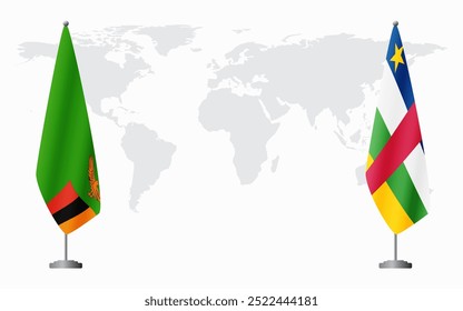 Banderas de Zambia y la República Centroafricana para reunión oficial con el fondo del mapa mundial.