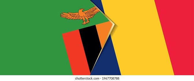 Zambia and Chad flags, two vector flags symbol of relationship or confrontation.
