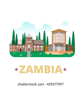 Plantilla de diseño de Zambia. La vista histórica estilo caricatura plana muestra la ilustración vectorial web. Viajes de vacaciones en el mundo Colección africana. Catedral Anglicana de la Santa Cruz de Shiwa Ngandu.