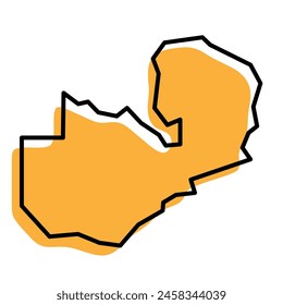 Zambia country simplified map. Orange silhouette with thick black sharp contour outline isolated on white background. Simple vector icon