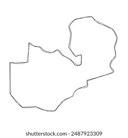 Zambia country simplified map.Thin triple pencil sketch outline isolated on white background. Simple vector icon