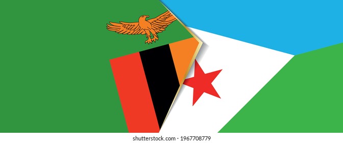 Zambia and Djibouti flags, two vector flags symbol of relationship or confrontation.