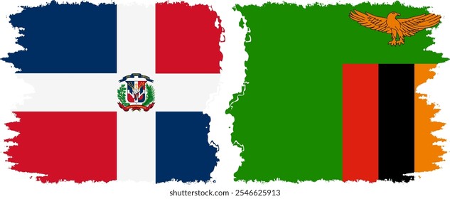 Zambia and Dominican Republic grunge flags connection, vector