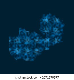 Zambia dotted glowing map. Shape of the country with blue bright bulbs. Vector illustration.