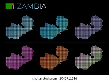 Zambia dotted map set. Map of Zambia in dotted style. Borders of the country filled with beautiful smooth gradient circles. Cool vector illustration.