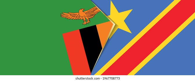 Zambia and DR Congo flags, two vector flags symbol of relationship or confrontation.