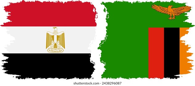 Zambia and Egypt grunge flags connection, vector