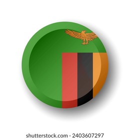 Bandera de Zambia - botón de círculo 3D con sombra caída. Icono del vector.