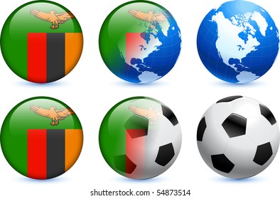 Zambia Flag Button mit Original-Illustration zu Fußballereignissen weltweit