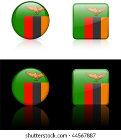 Zambia Flag Buttons on White and Black Background Original Vector Illustration AI8 Compatible