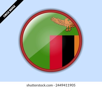 Insignia del círculo de la bandera de Zambia, diseño del Vector, emblema oval de Zambia, signo redondeado con reflexión, patriotismo y concepto de comercio, logotipo con la bandera del país