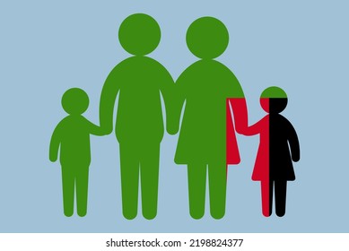 Zambia flag with family concept, vector element, parent and kids holding hands, immigrant idea, happy family with Zambia flag, flat design asset