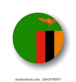 Zambia flag - flat vector circle icon or badge with dropped shadow.