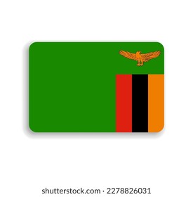 Zambia flag - flat vector rectangle with rounded corners and dropped shadow.