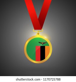 Zambia Flag in gold Medal, Golden Badge, Sport Game Golden Challenge Award. Vector Illustration.