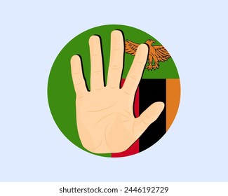 Bandera de Zambia con señal de alto a mano, protesta e idea de derechos humanos, diseño de Vector, protesta en Zambia, restricción o emblema prohibido, violación de la libertad de expresión, alto a la guerra