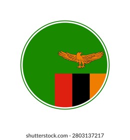 Zambia flag icon. Circular emblem of Zambia flag with the ring-shaped edge.