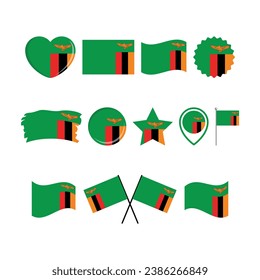 El vector del conjunto de iconos de Zambia está aislado en un fondo blanco. Elemento de diseño gráfico Bandera de Zambia. Colección de símbolos de la bandera de Zambia. Juego de iconos de la bandera de Zambia en estilo plano