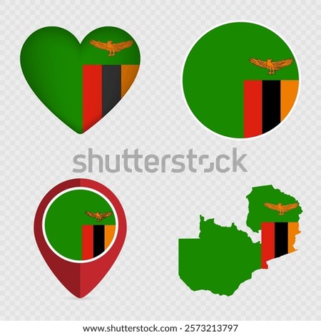 Zambia Flag Icons Pack. Vector illustration.