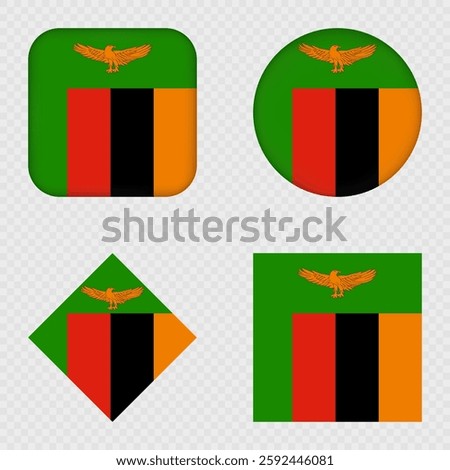 Zambia Flag Icons Pack. Vector illustration.