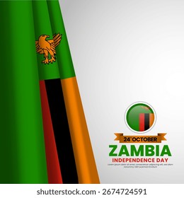 Zambia flag for independence day square banner background with waving ribbon flag