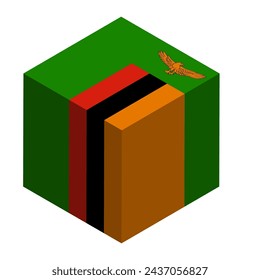 Zambia flag - isometric 3D cube isolated on white background. Vector object.
