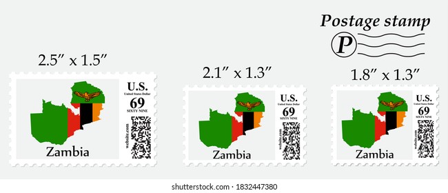 Zambia flag map on postage stamp different size.