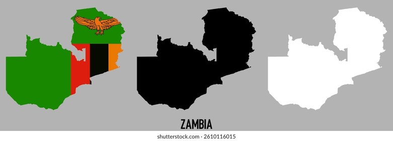 Zambia flag and map shape black and gray color.