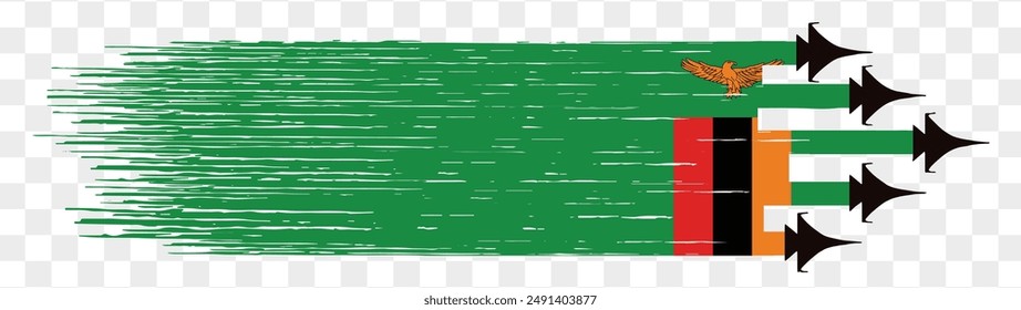 Zambia flag with military fighter jets isolated background. vector illustration