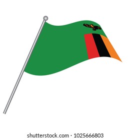 Zambia flag. The national flag of Zambia on a pole. The waving flag. The sign and symbol of the country. Realistic vector on white.