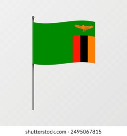 Bandera de Zambia en el asta. Ilustración vectorial.