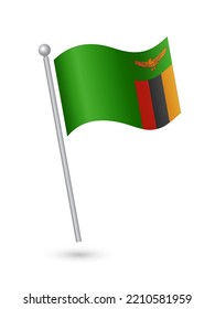 Zambia Flag On Pole Waving In The Wind Vector Illustration