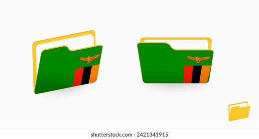 Zambia flag on two type of folder icon. Vector illustration.