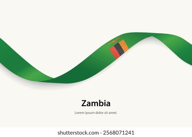 Zambia flag on Waving ribbon. Template for independence day