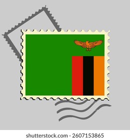 Zambia flag postage stamp. Isolated vector illustration on grey post stamp background