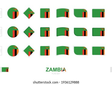 Zambia flag set, simple flags of Zambia with three different effects. Vector illustration.