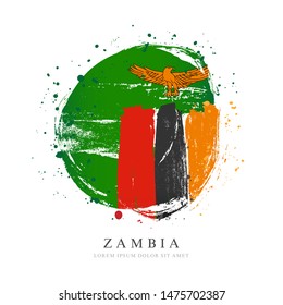 Zambia flag in the shape of a big circle. Vector illustration on a white background. Brush strokes are drawn by hand. Independence Day.