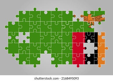 Forma de la bandera de Zambia del vector del rompecabezas, mapa del rompecabezas, bandera de Zambia para niños y aulas, activo del logo del país, concepto del problema de solución, diseño plano