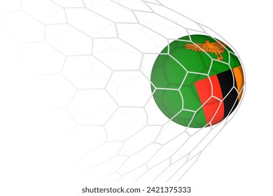 Zambia flag soccer ball in net. Vector sport illustration.