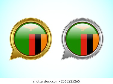 Zambia flag speech bubble. Speaking flag icon in gold and silver color