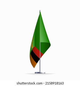 Zambia flag state symbol isolated on background national banner. Greeting card National Independence Day of the republic of Zambia. Illustration banner with realistic state flag.