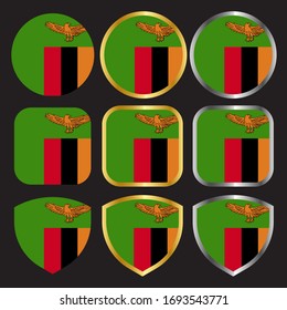 icono vectorial de bandera zambiana con frontera dorada y plateada