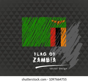 Zambia flag, vector sketch hand drawn illustration on dark grunge background