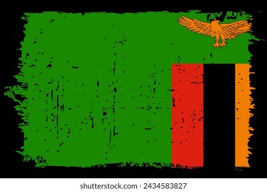 Sambia Flag - Vektor-Fahne mit stilvollem Scratch-Effekt und schwarzem Grunge-Rahmen.