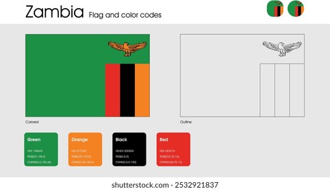 Versión de la bandera de Zambia de colores, contorno e iconos