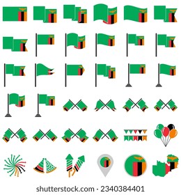 Zambia flags icon set, Zambia independence day icon set vector sign symbol