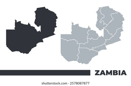 Zambia flat and border outline vector maps