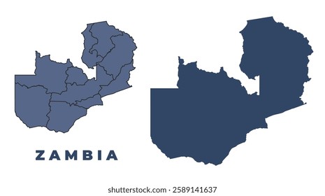 Zambia flat and outline vector map set
