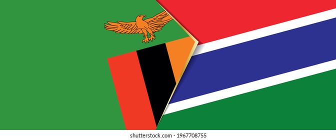 Zambia and Gambia flags, two vector flags symbol of relationship or confrontation.